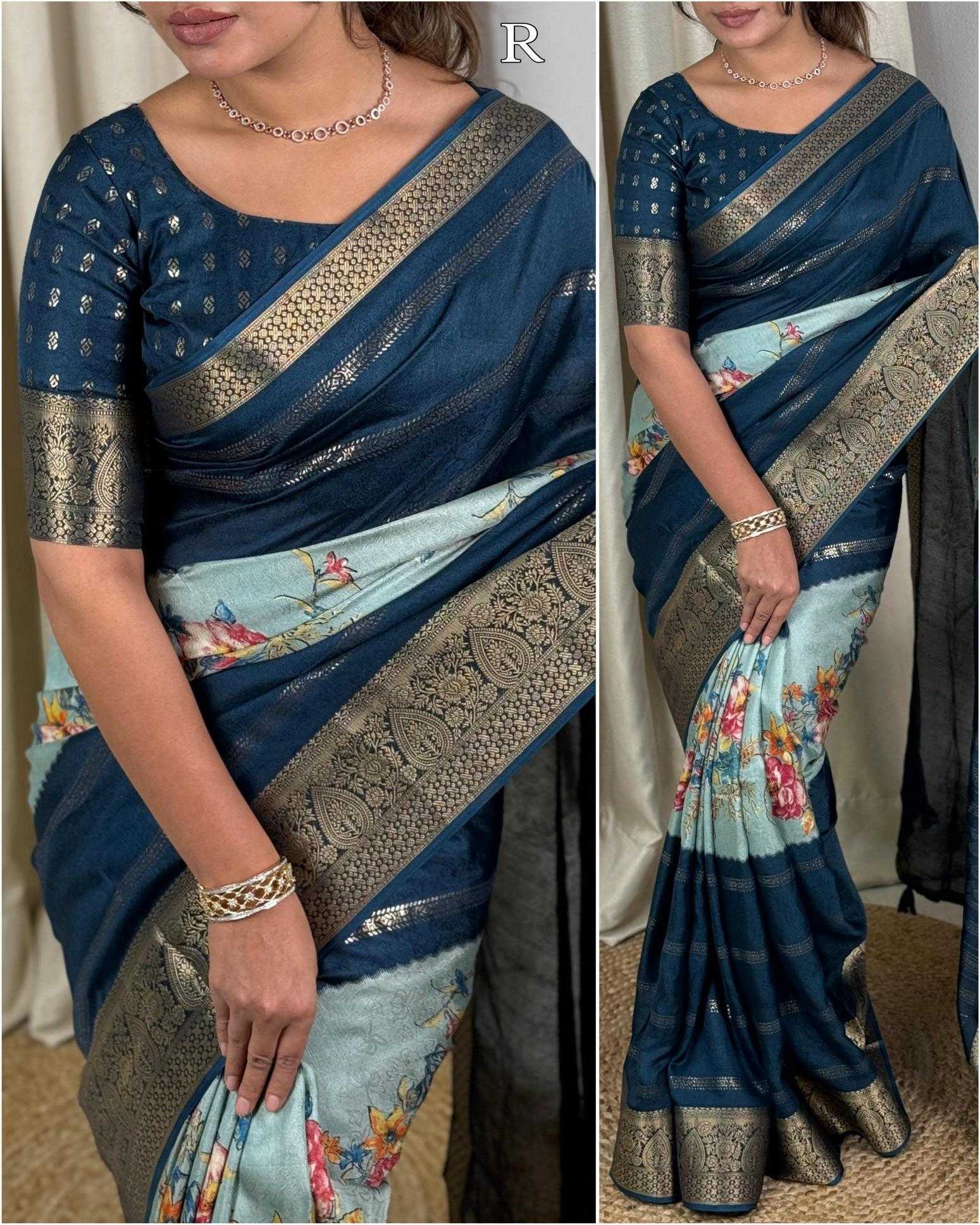 Ynf Dull Moss KESH500 Chaitanya Sarees Wholesale Printed Sarees Jacquard Saree Zari Border Sarees Manufacturer