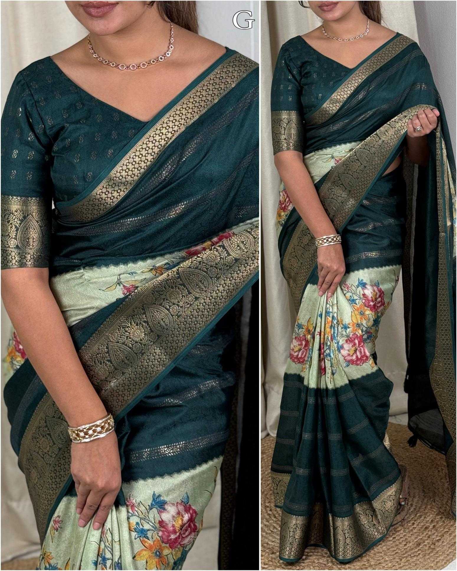 Ynf Dull Moss KESH500 Chaitanya Sarees Wholesale Printed Sarees Jacquard Saree Zari Border Sarees Manufacturer