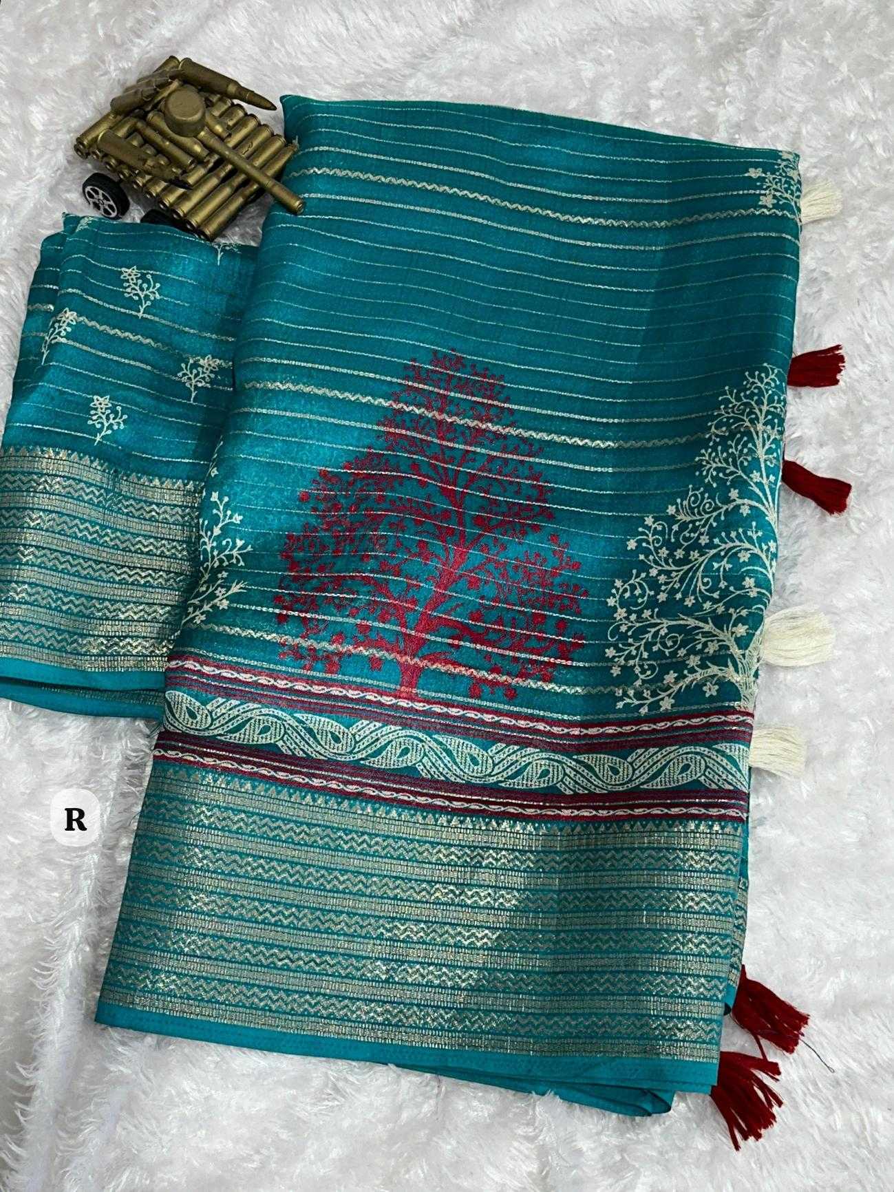 Ynf Dull Moss KESH500 Karishma Sarees Wholesale Printed Sarees Jacquard Saree Zari Border Sarees Manufacturer