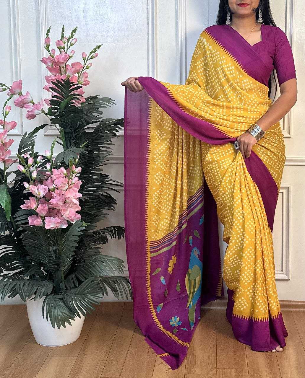 Ynf Dull Moss RIN218 PANCHI BANDHANI Sarees Wholesale Fancy Sarees Printed Sarees Bandhani Bandhej Sarees Manufacturer