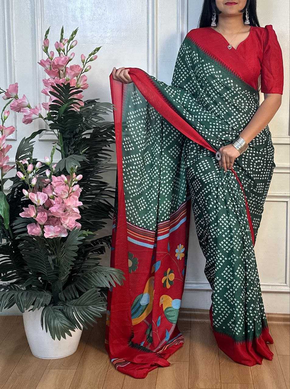 Ynf Dull Moss RIN218 PANCHI BANDHANI Sarees Wholesale Fancy Sarees Printed Sarees Bandhani Bandhej Sarees Manufacturer