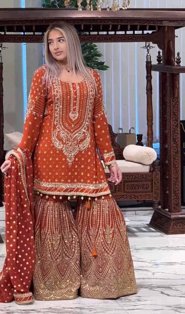 Ynf Faux Georgette KESH141 210 Suits & Dresses Wedding Collections Festive Collections Wholesale Palazzo Suit Designer Suits Embroidered Suits Manufacturer