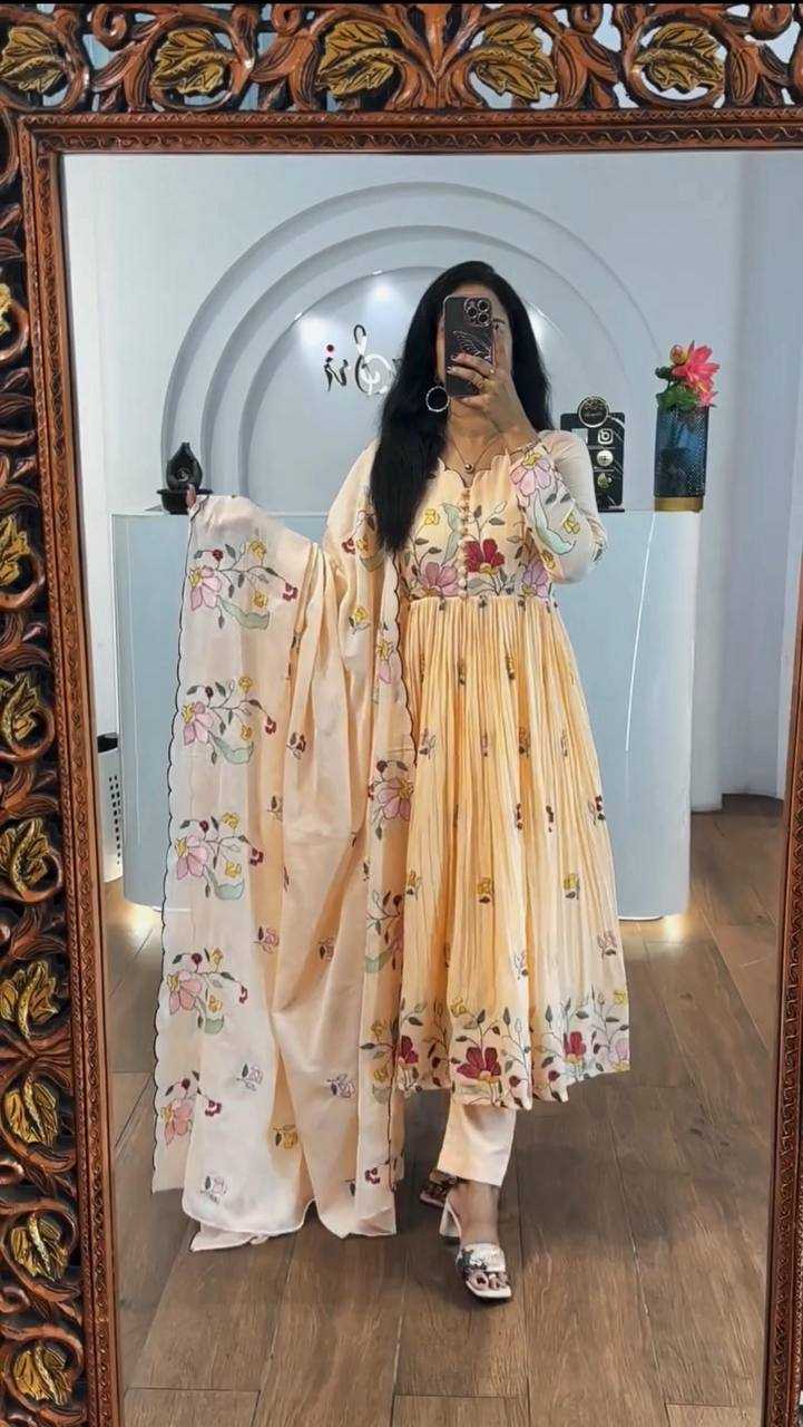 Ynf Faux Georgette KESH496 528 Gowns Wholesale Embroidery Gowns Georgette Gown Manufacturer