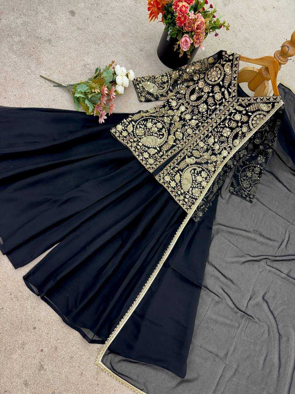 Ynf Faux Georgette KESH499 013 Suits & Dresses Wedding Collections Festive Collections Wholesale Embroidery Suits Palazzo Suit Georgette Suit Manufacturer