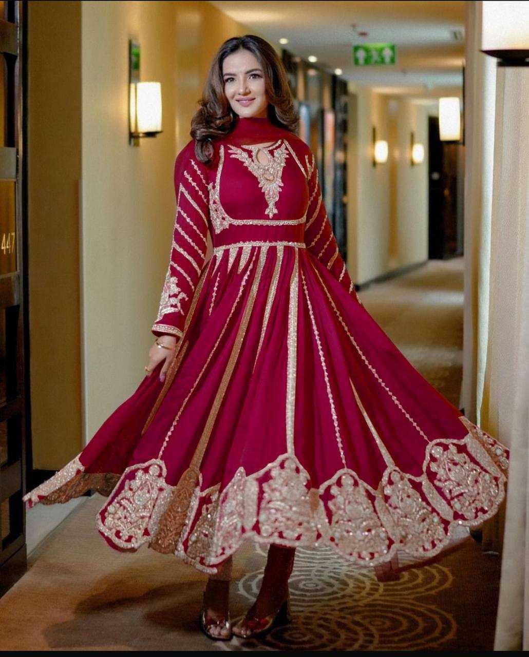 Ynf Faux Georgette KESH499 817 Gowns Wedding Collections Festive Collections Wholesale Embroidery Gowns Party Wear Gowns Designer Gowns Manufacturer