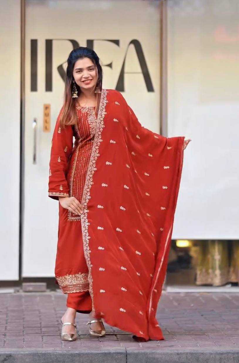 Ynf Faux Georgette KESH523 268 Suits & Dresses Wedding Collections Festive Collections Wholesale Georgette Suit Embroidered Suits Wedding Outfits Manufacturer
