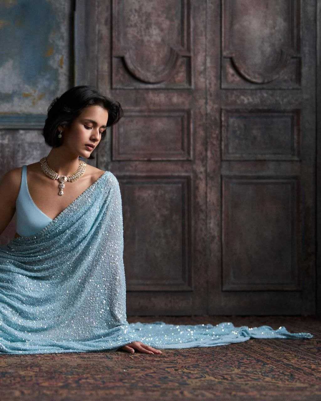 Ynf Faux Georgette KESH524 3449 Sarees Bollywood Collections Wholesale Georgette Sarees Embroidered Sarees Alia Bhatt Sarees Manufacturer