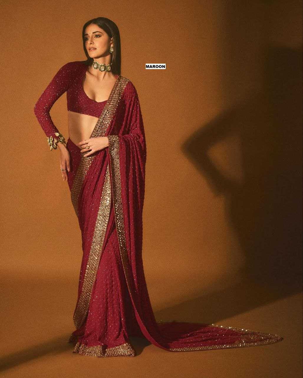 Ynf Faux Georgette KESH524 3465 Sarees Wholesale Embroidered Sarees Zari Border Sarees Manufacturer