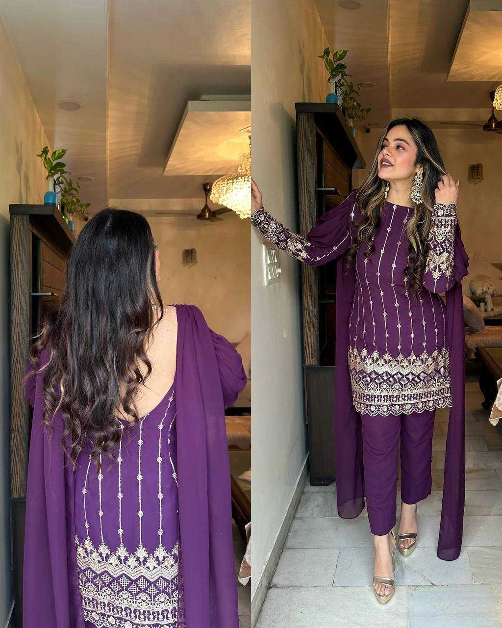 Ynf Faux Georgette KESH531 1028 Suits & Dresses Wholesale Embroidery Suits Palazzo Suit Zari Work Suit Party Wear Dresses Manufacturer