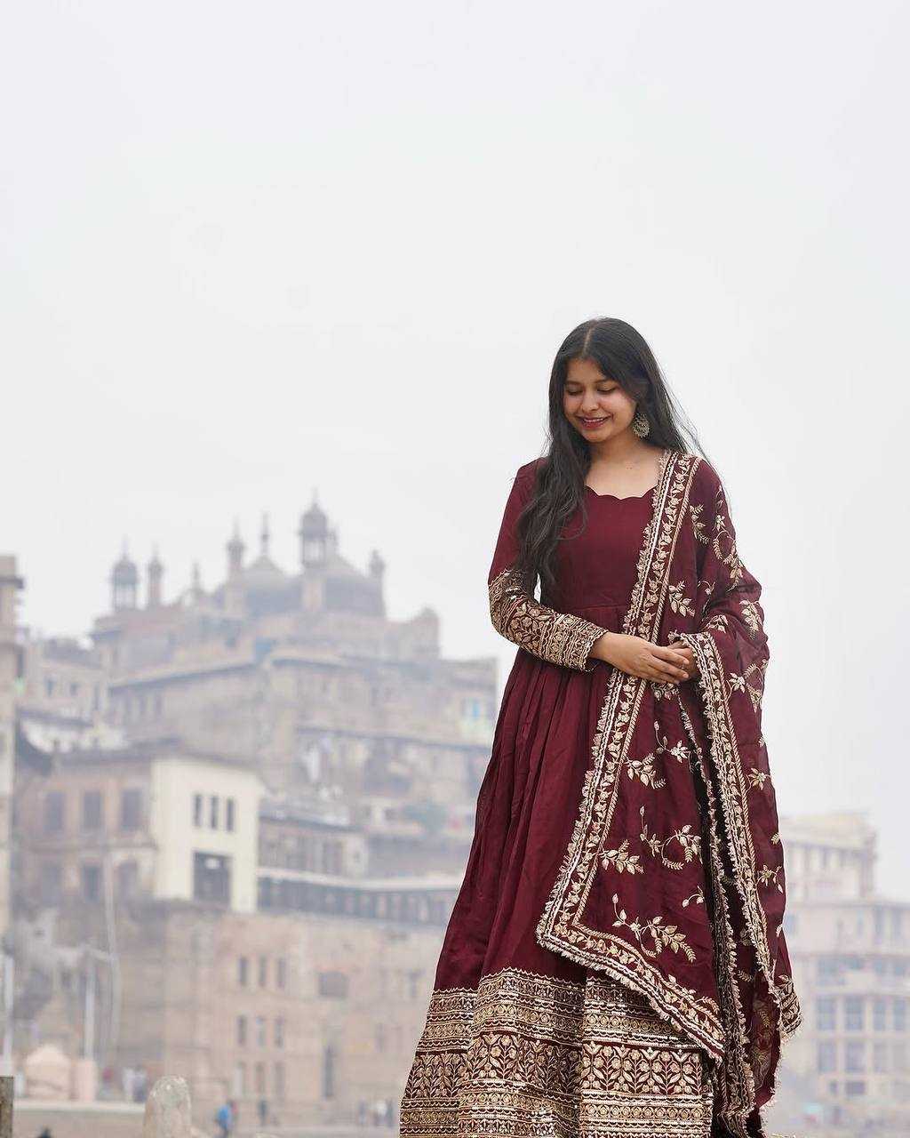 Ynf Faux Georgette KESH533 5086 Gowns Wholesale Anarkali Gown Party Gowns Long Gowns Embroidered Gown Lace Gowns Manufacturer