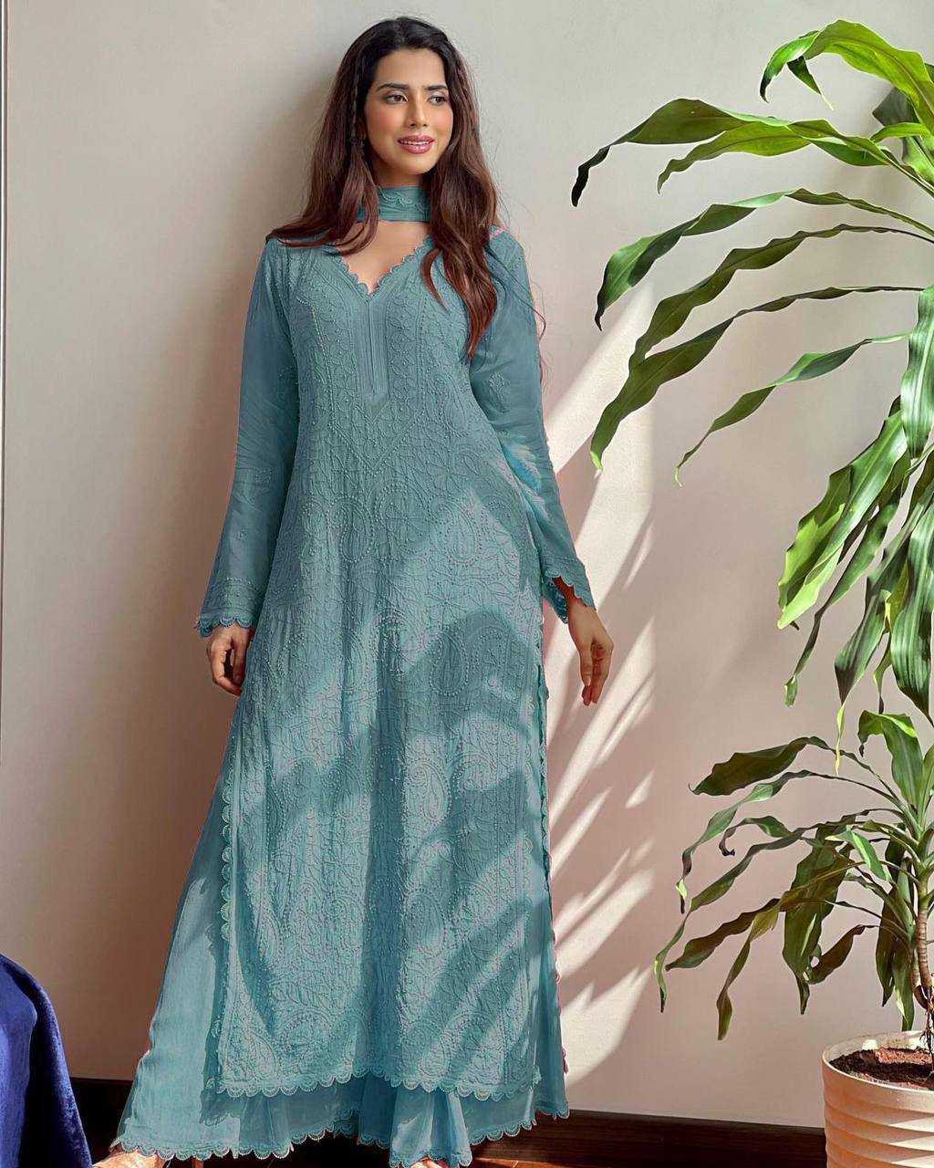 Ynf Faux Georgette RIN110 170 Suits & Dresses Wedding Collections Festive Collections Wholesale Embroidery Suits Palazzo Suit Georgette Suit Manufacturer