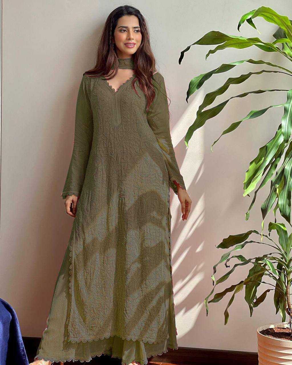 Ynf Faux Georgette RIN110 170 Suits & Dresses Wedding Collections Festive Collections Wholesale Embroidery Suits Palazzo Suit Georgette Suit Manufacturer