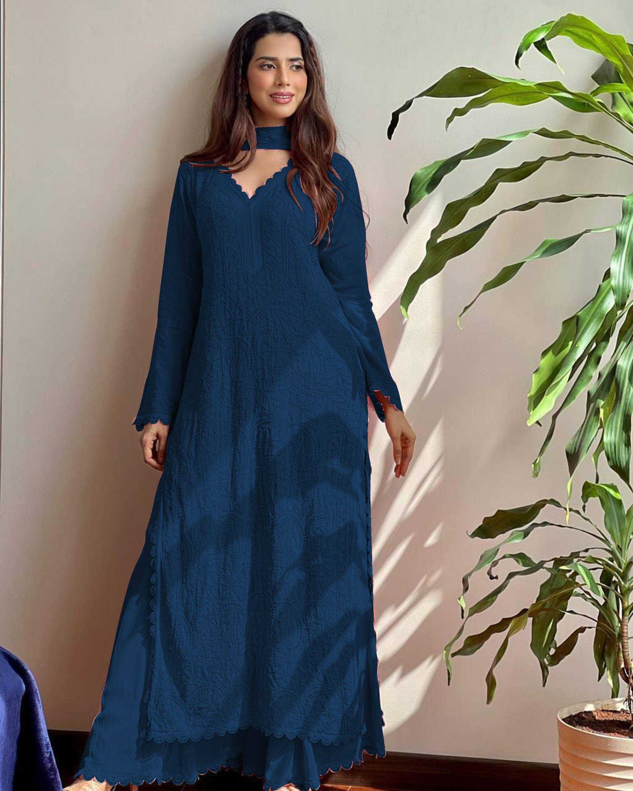Ynf Faux Georgette RIN110 170 Suits & Dresses Wedding Collections Festive Collections Wholesale Embroidery Suits Palazzo Suit Georgette Suit Manufacturer