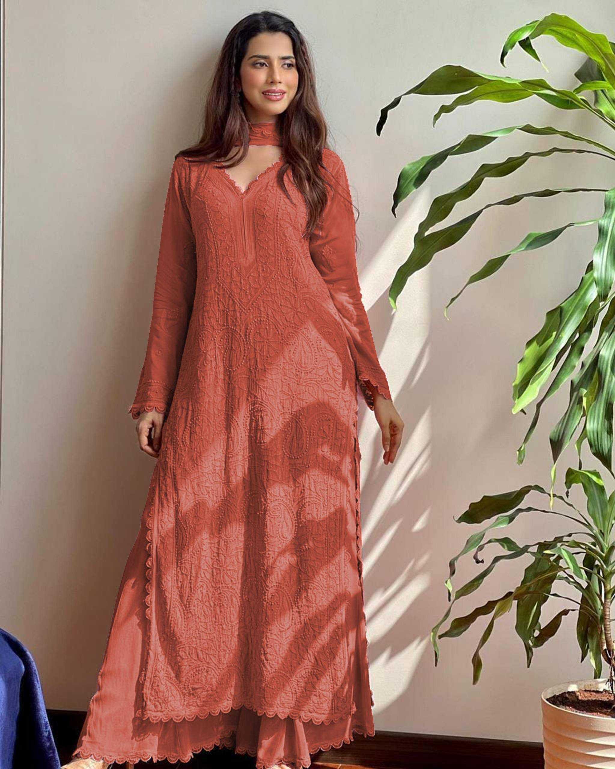 Ynf Faux Georgette RIN110 170 Suits & Dresses Wedding Collections Festive Collections Wholesale Embroidery Suits Palazzo Suit Georgette Suit Manufacturer