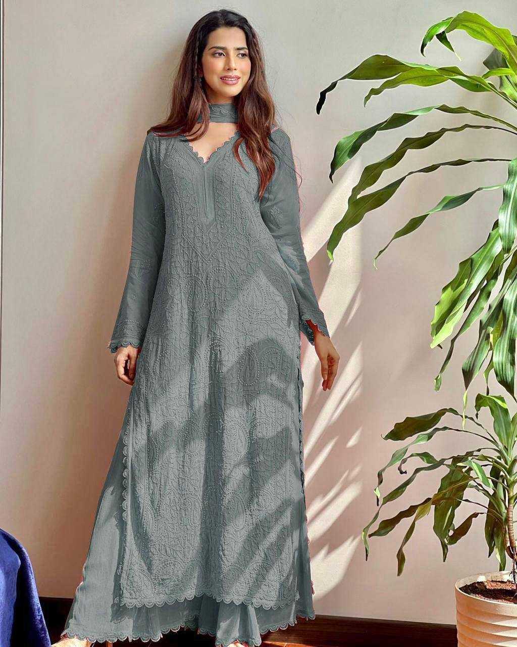 Ynf Faux Georgette RIN110 170 Suits & Dresses Wedding Collections Festive Collections Wholesale Embroidery Suits Palazzo Suit Georgette Suit Manufacturer