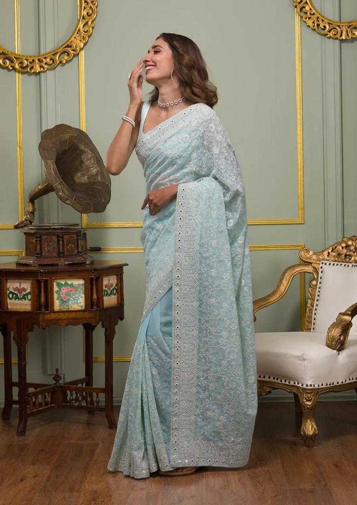 Ynf Faux Georgette RIN164 PINK ERA Sarees Wedding Collections Festive Collections Wholesale Georgette Sarees Sequence Sarees Embroidered Sarees Manufacturer