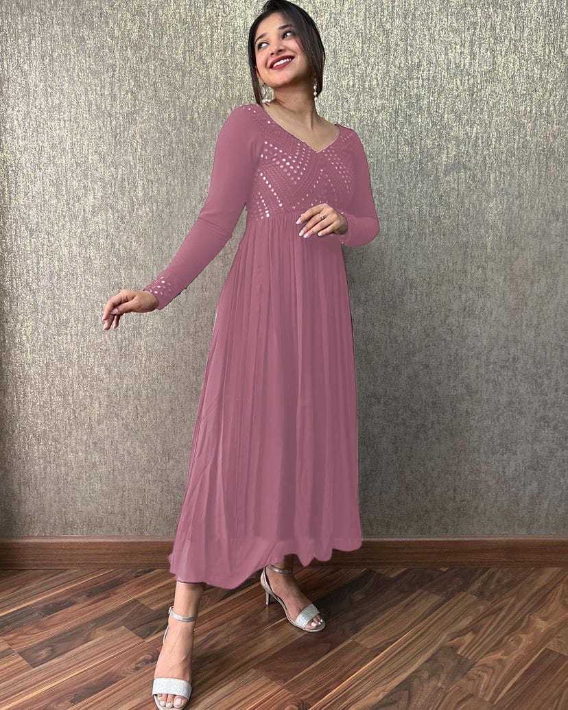 Ynf Faux Georgette RIN222 LEMON Gowns Wholesale Embroidery Gowns Georgette Gown Designer Gowns Manufacturer