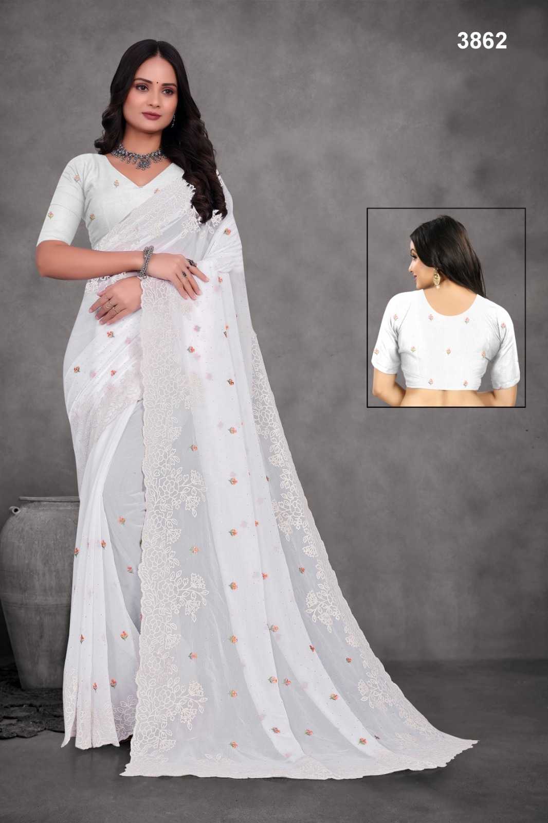 Ynf Georgette KESH114 3862 Sarees Wholesale Georgette Sarees Embroidered Sarees Stone Work Saree Manufacturer