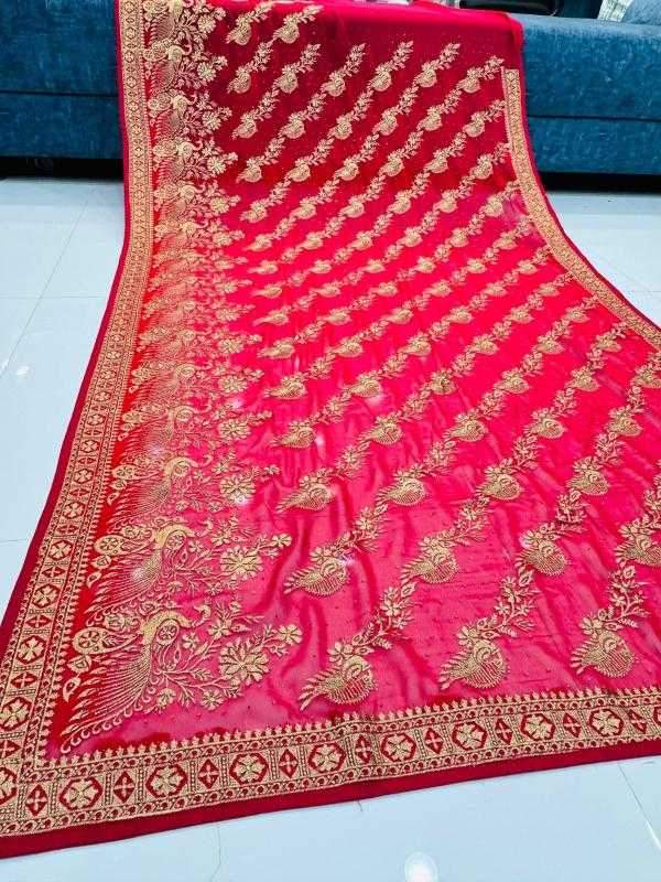 Ynf Georgette KESH114 5438 Sarees Wedding Collections Wholesale Georgette Sarees Stone Work Saree Zari Border Sarees Manufacturer