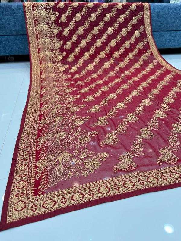 Ynf Georgette KESH114 5438 Sarees Wedding Collections Wholesale Georgette Sarees Stone Work Saree Zari Border Sarees Manufacturer