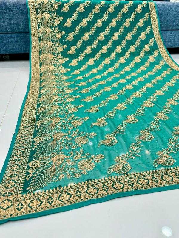 Ynf Georgette KESH114 5438 Sarees Wedding Collections Wholesale Georgette Sarees Stone Work Saree Zari Border Sarees Manufacturer