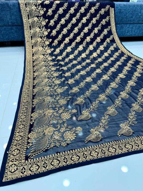 Ynf Georgette KESH114 5438 Sarees Wedding Collections Wholesale Georgette Sarees Stone Work Saree Zari Border Sarees Manufacturer