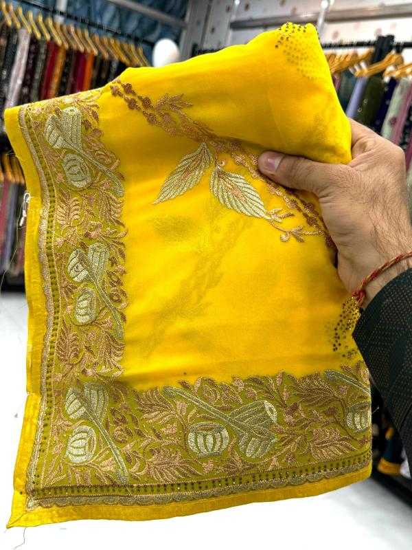 Ynf Georgette KESH114 6260 Sarees Wedding Collections Wholesale Georgette Sarees Stone Work Saree Zari Border Sarees Manufacturer
