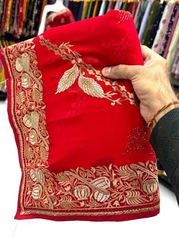 Ynf Georgette KESH114 6260 Sarees Wedding Collections Wholesale Georgette Sarees Stone Work Saree Zari Border Sarees Manufacturer