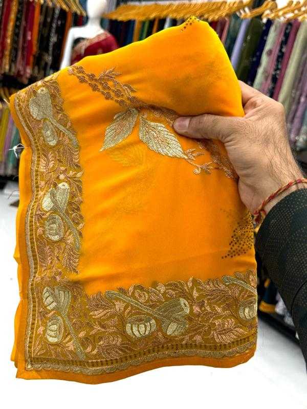 Ynf Georgette KESH114 6260 Sarees Wedding Collections Wholesale Georgette Sarees Stone Work Saree Zari Border Sarees Manufacturer