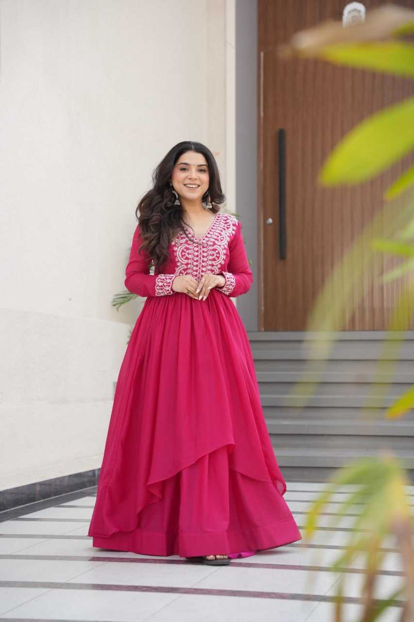 Ynf Georgette KESH489 1178 Gowns Wedding Collections Festive Collections Wholesale Embroidery Gowns Georgette Gown Full Sleeve Gowns Manufacturer