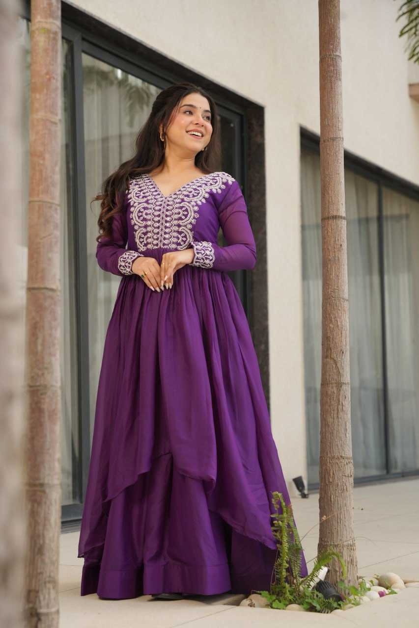 Ynf Georgette KESH489 1178 Gowns Wedding Collections Festive Collections Wholesale Embroidery Gowns Georgette Gown Full Sleeve Gowns Manufacturer