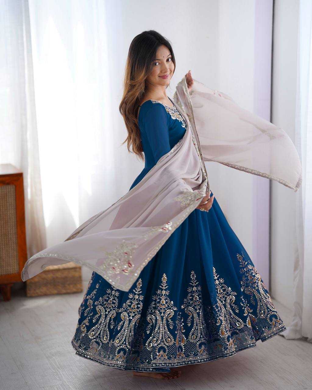 Ynf Georgette KESH499 5008 Gowns Wholesale Embroidery Gowns Party Gowns Georgette Gown Manufacturer