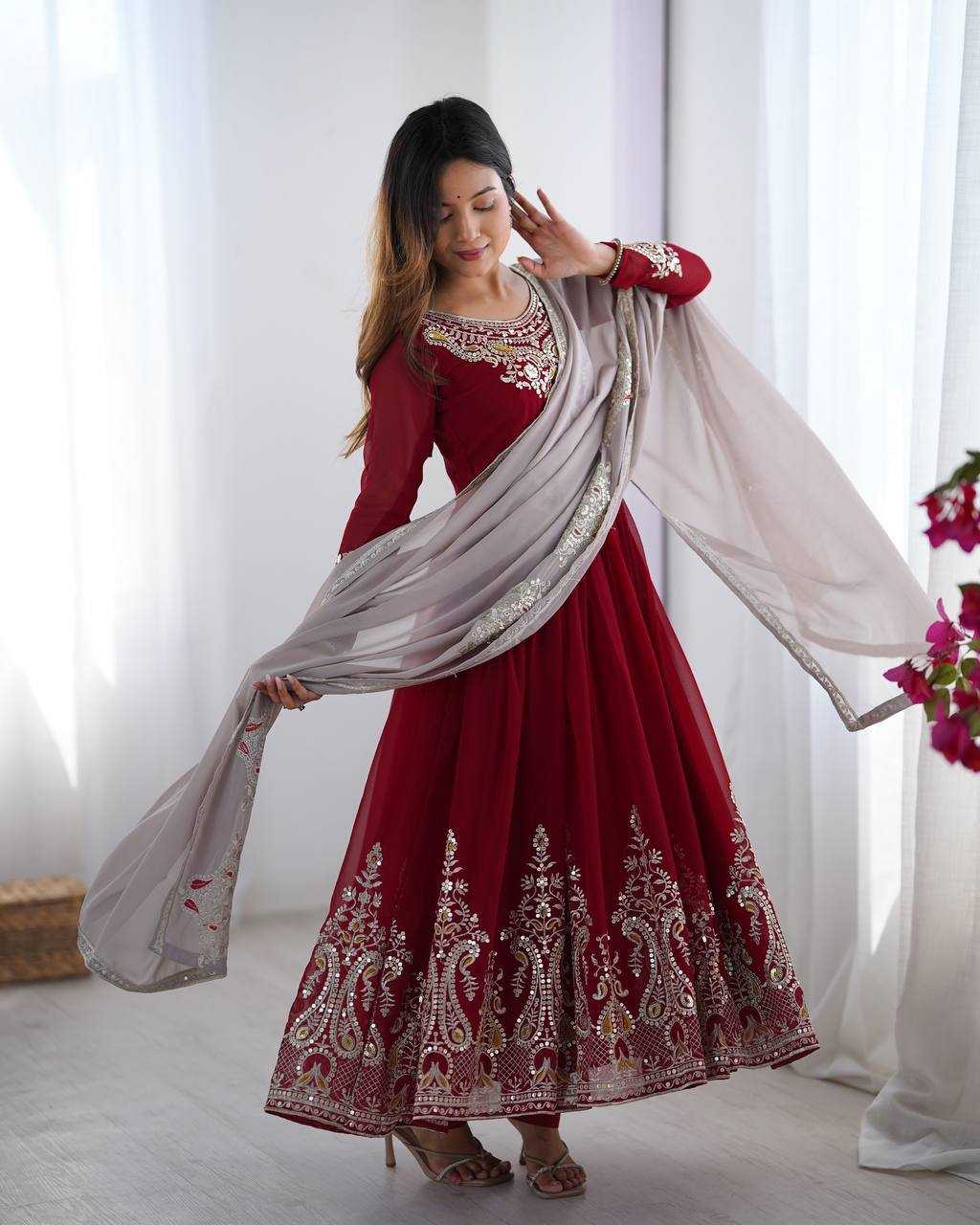 Ynf Georgette KESH499 5008 Gowns Wholesale Embroidery Gowns Party Gowns Georgette Gown Manufacturer