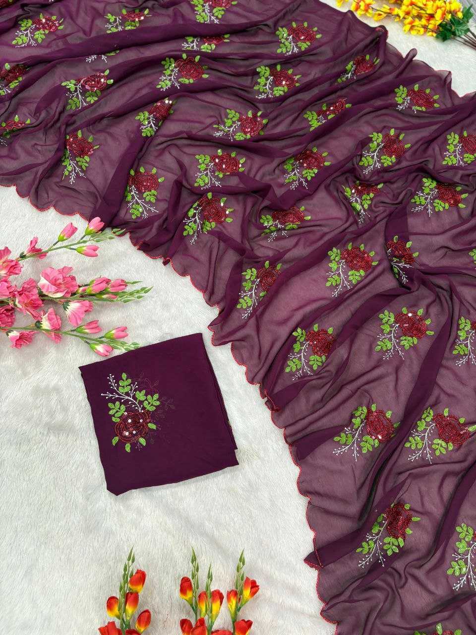 Ynf Georgette KESH508 69 Sarees Wholesale Georgette Sarees Sequins Work Saree Cutwork Saree Manufacturer