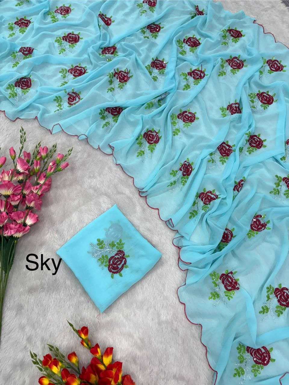 Ynf Georgette KESH508 69 Sarees Wholesale Georgette Sarees Sequins Work Saree Cutwork Saree Manufacturer