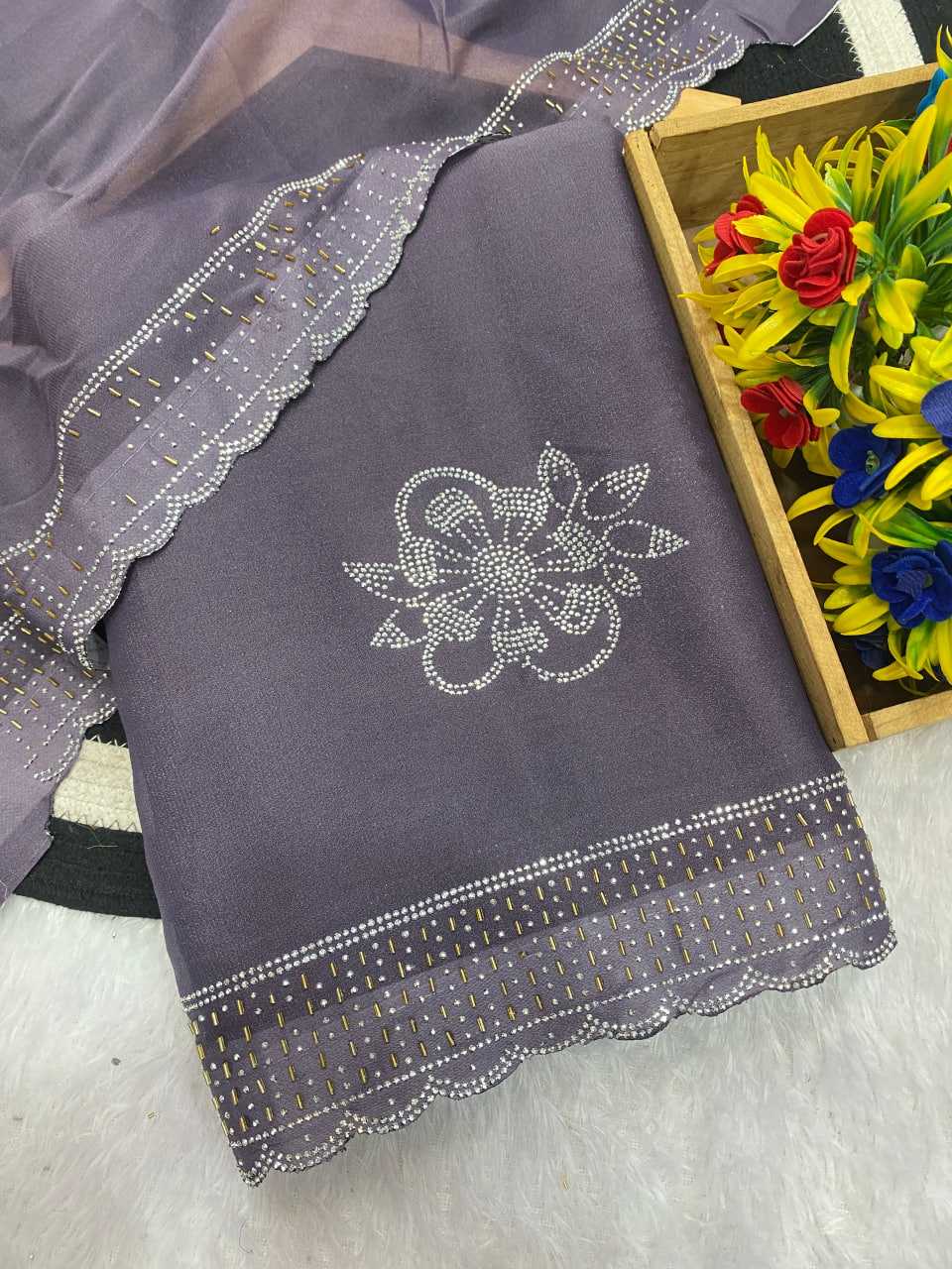 Ynf Georgette KESH514 STAR Sarees Wedding Collections Festive Collections Wholesale Georgette Sarees Swarovski Sarees Sarees With Blouse Manufacturer