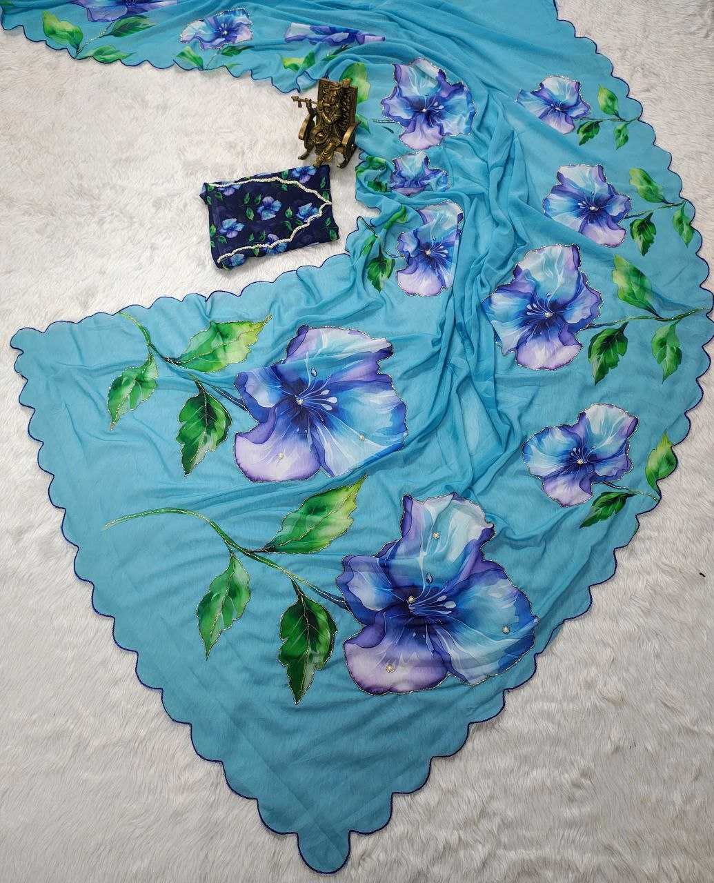 Ynf Georgette KESH518 4406 Sarees Wholesale Printed Sarees Georgette Sarees Hand Work Sarees Manufacturer