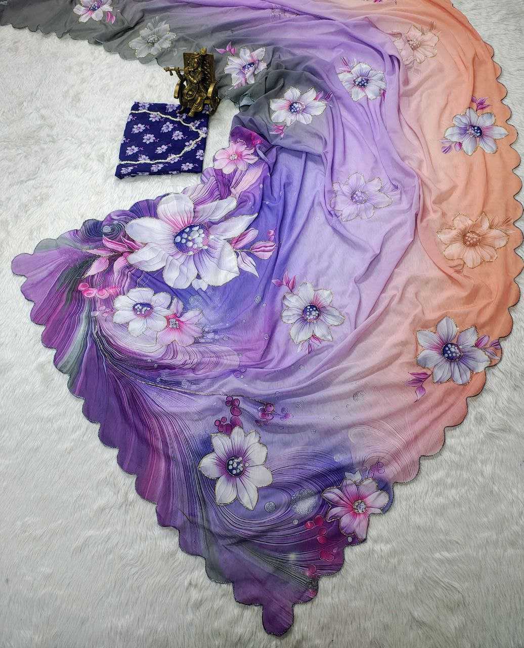 Ynf Georgette KESH518 4406 Sarees Wholesale Printed Sarees Georgette Sarees Hand Work Sarees Manufacturer