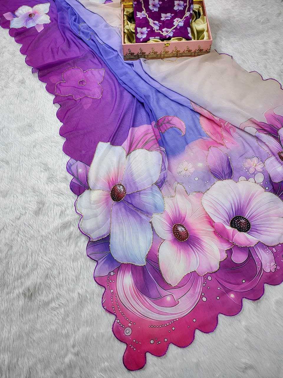 Ynf Georgette KESH518 4406 Sarees Wholesale Printed Sarees Georgette Sarees Hand Work Sarees Manufacturer
