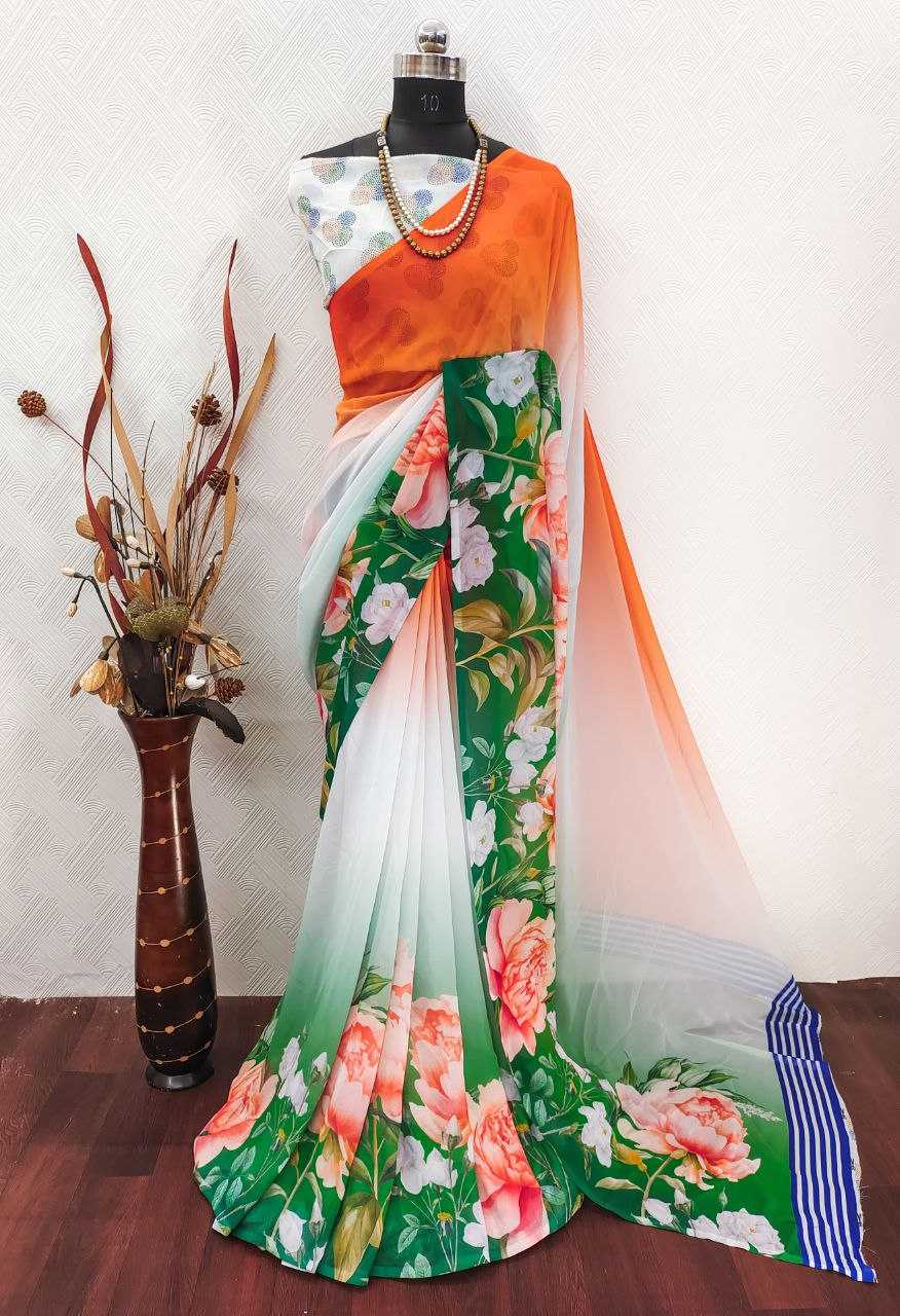 Ynf Georgette KESH518 4407 Sarees Wholesale Georgette Sarees White Sarees Printed Georgette Saree Manufacturer