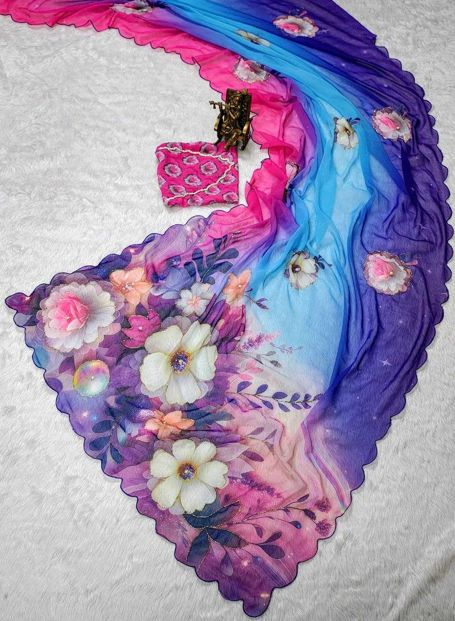 Ynf Georgette KESH518 4410 Sarees Wholesale Party Wear Sarees Fancy Sarees Hand Work Sarees Stone Work Saree Cutwork Saree Manufacturer