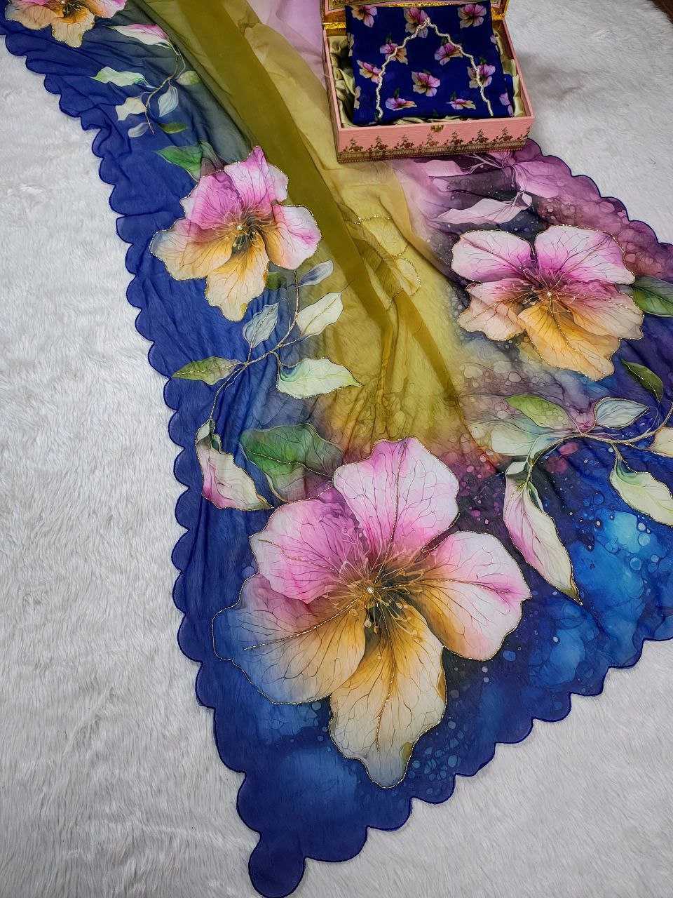 Ynf Georgette KESH518 4410 Sarees Wholesale Party Wear Sarees Fancy Sarees Hand Work Sarees Stone Work Saree Cutwork Saree Manufacturer