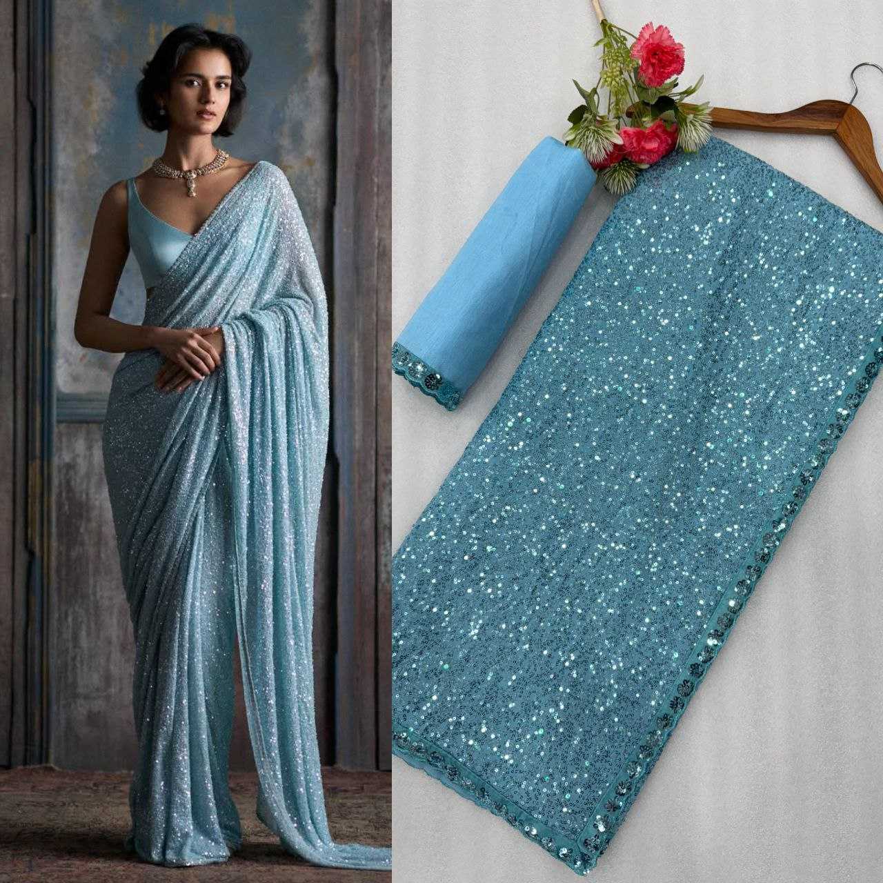 Ynf Georgette KESH524 3449 Sarees Wholesale Party Wear Sarees Fancy Sarees Sequin Sarees Manufacturer