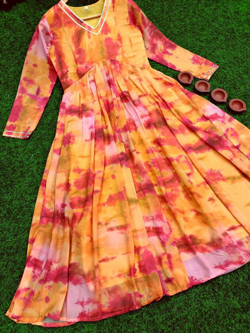 Ynf Georgette KESH527 304 Gowns Wholesale Printed Gowns Georgette Gown Full Sleeve Gowns Manufacturer