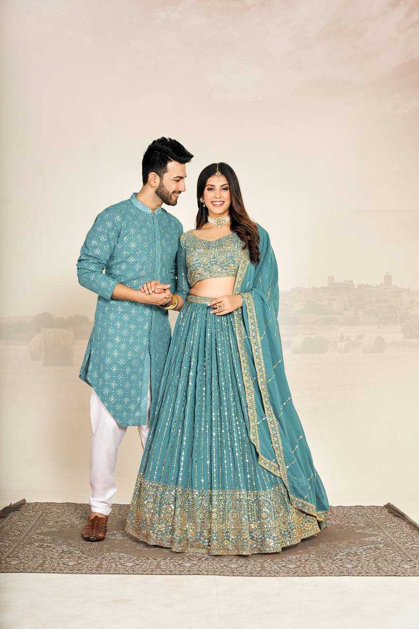 Ynf Georgette RIN131 03 Couple Wear Wholesale Couple Matching Ethnic Outfits Manufacturer
