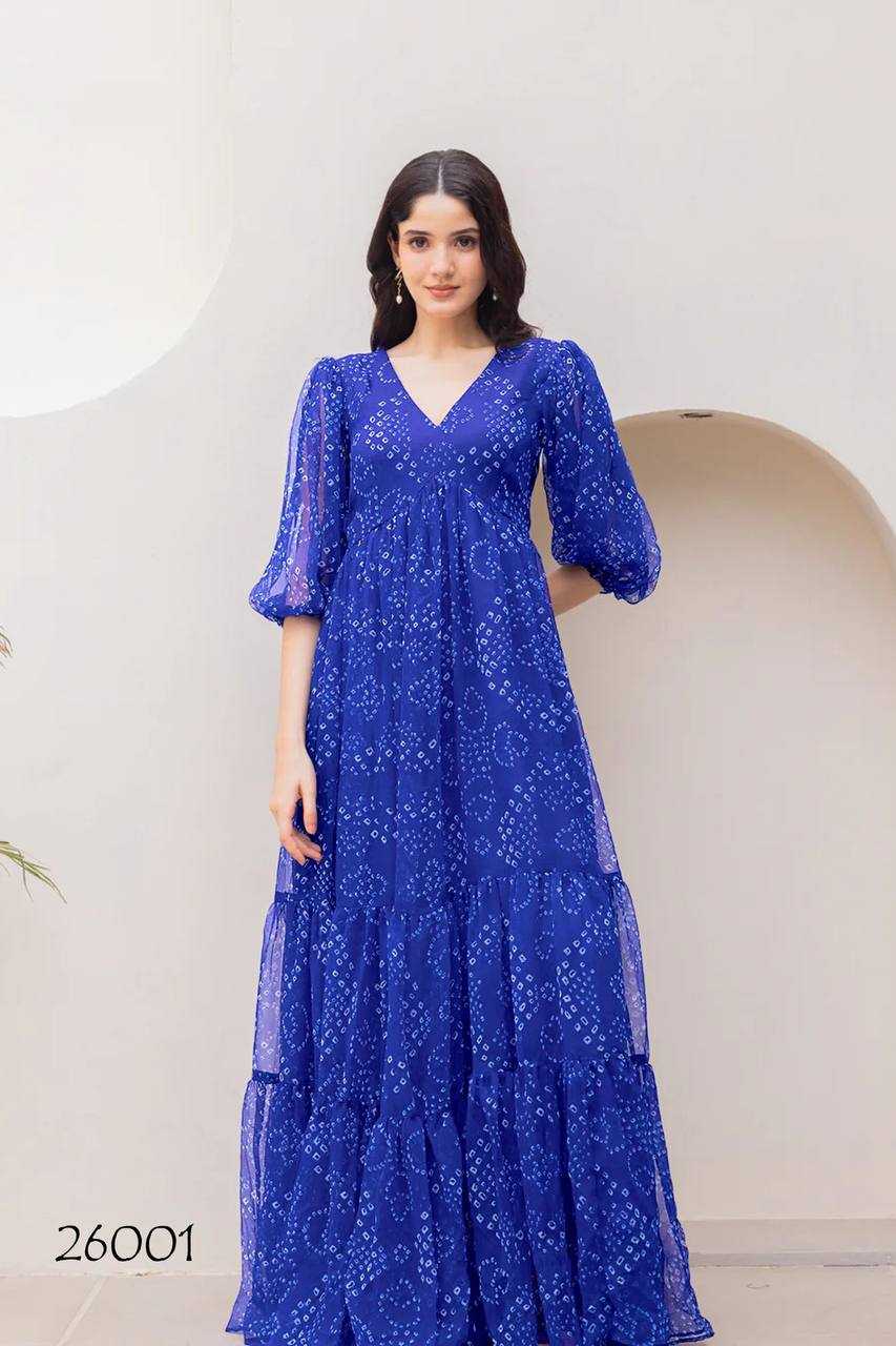 Ynf Georgette RIN131 26001 Gowns Wholesale Printed Gowns Long Gowns Georgette Gown Manufacturer