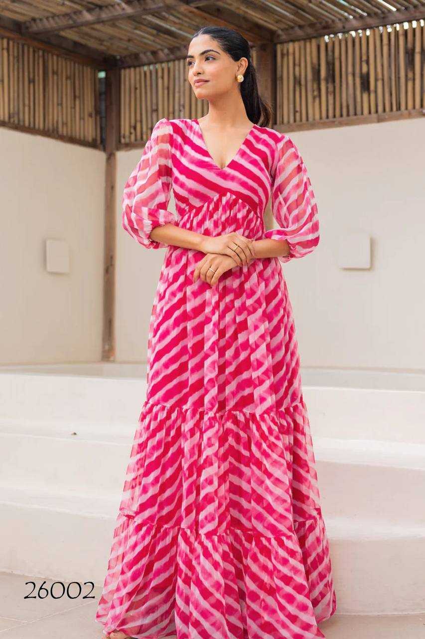 Ynf Georgette RIN131 26001 Gowns Wholesale Printed Gowns Long Gowns Georgette Gown Manufacturer