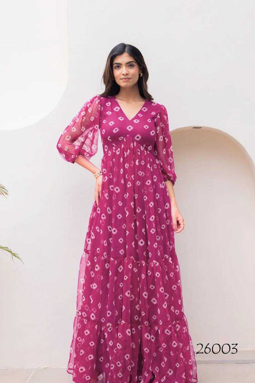 Ynf Georgette RIN131 26001 Gowns Wholesale Printed Gowns Long Gowns Georgette Gown Manufacturer