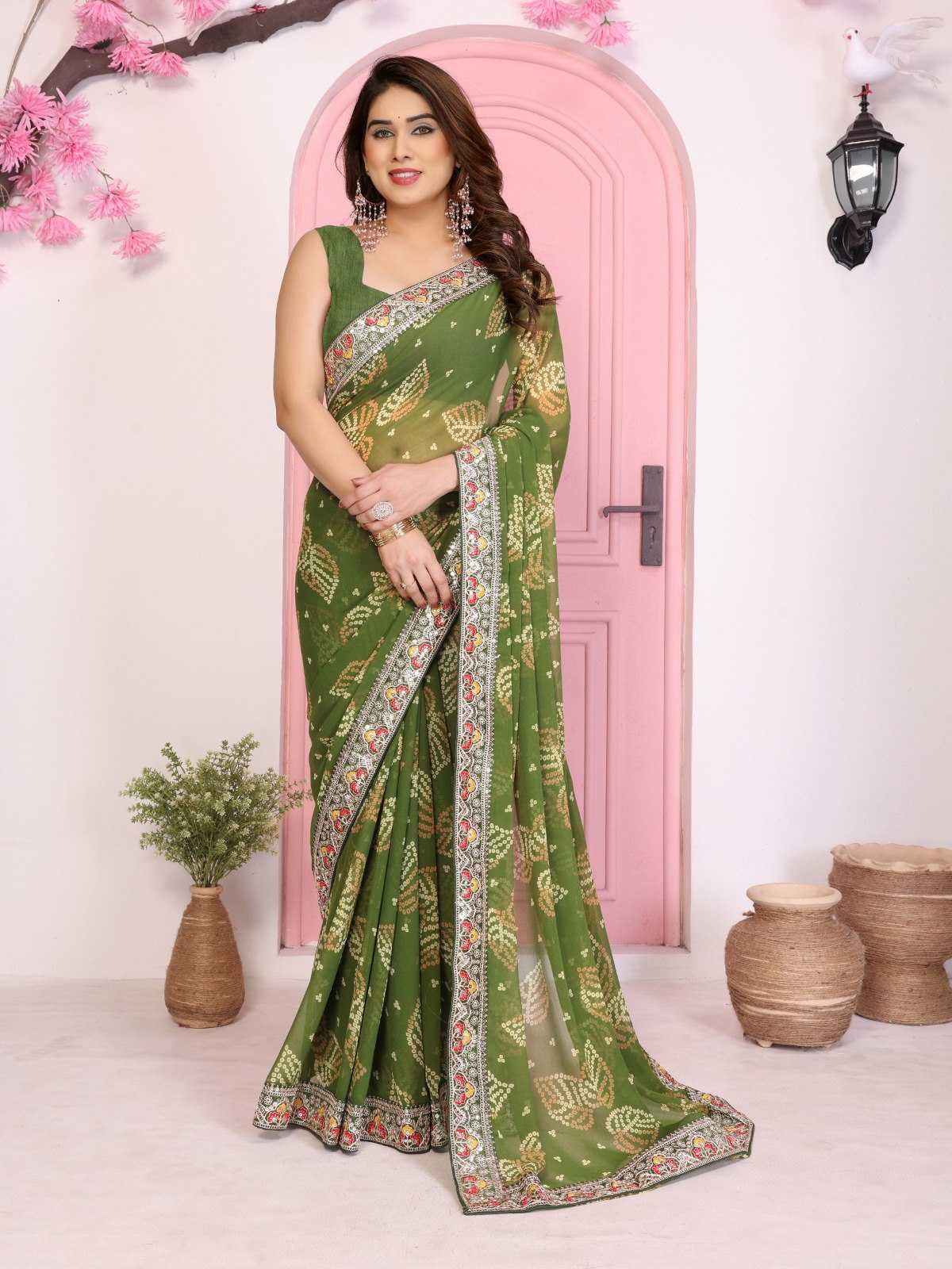 Ynf Georgette RIN188 Pan Patta Sarees Wholesale Party Wear Sarees Fancy Sarees Rajasthani Sarees Bandhani Sarees Manufacturer