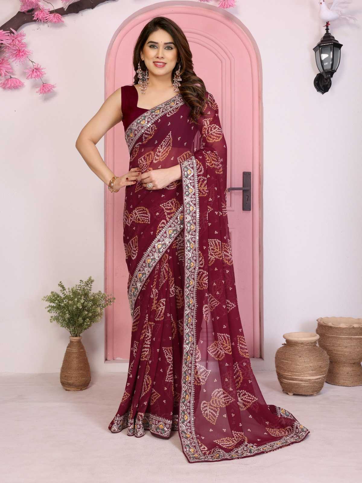 Ynf Georgette RIN188 Pan Patta Sarees Wholesale Party Wear Sarees Fancy Sarees Rajasthani Sarees Bandhani Sarees Manufacturer